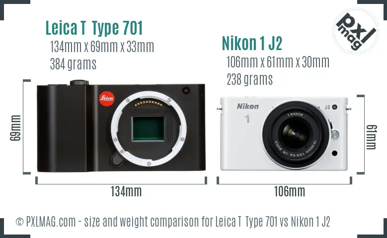 Leica T  Type 701 vs Nikon 1 J2 size comparison