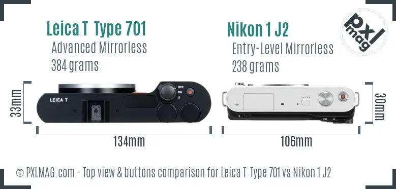 Leica T  Type 701 vs Nikon 1 J2 top view buttons comparison