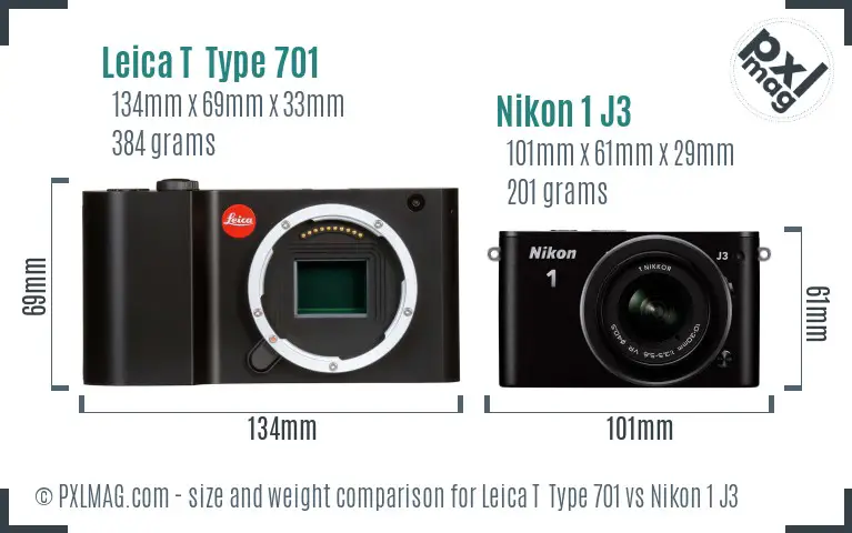 Leica T  Type 701 vs Nikon 1 J3 size comparison