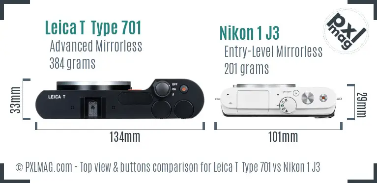 Leica T  Type 701 vs Nikon 1 J3 top view buttons comparison