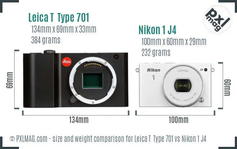 Leica T  Type 701 vs Nikon 1 J4 size comparison
