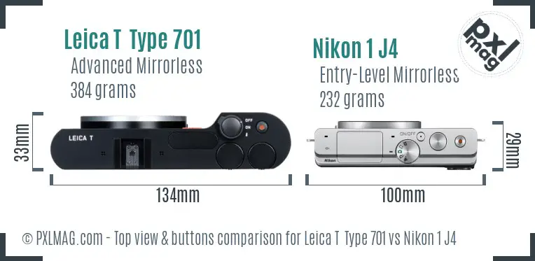 Leica T  Type 701 vs Nikon 1 J4 top view buttons comparison