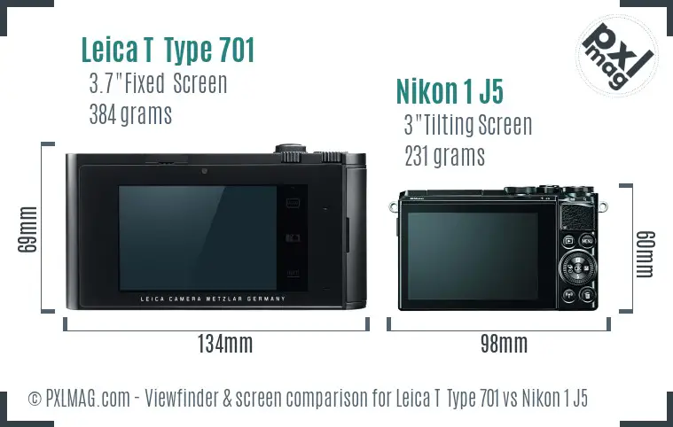 Leica T  Type 701 vs Nikon 1 J5 Screen and Viewfinder comparison