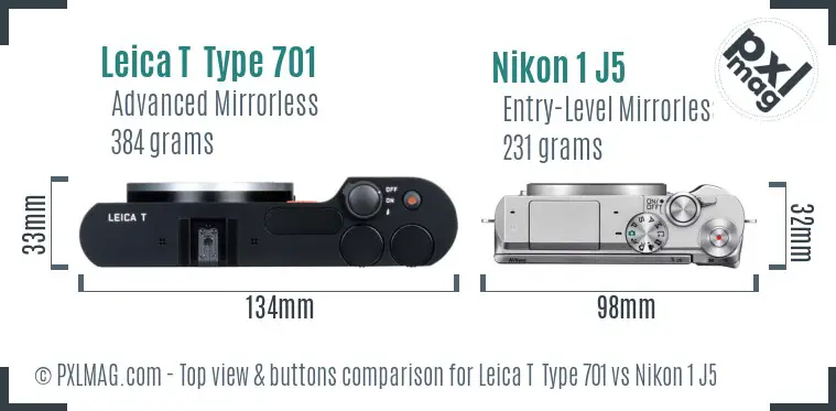 Leica T  Type 701 vs Nikon 1 J5 top view buttons comparison