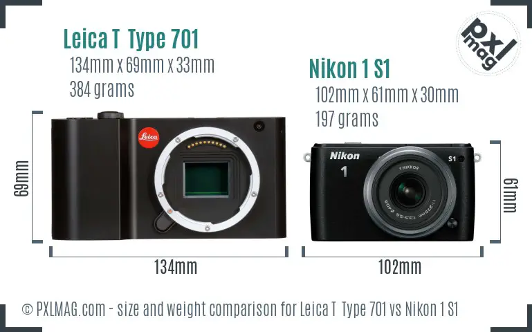 Leica T  Type 701 vs Nikon 1 S1 size comparison