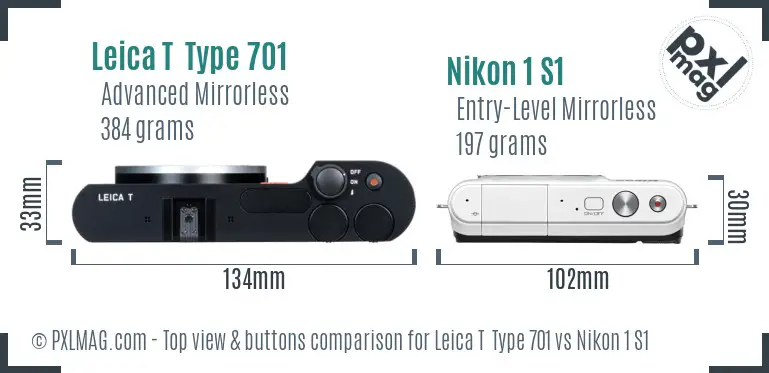 Leica T  Type 701 vs Nikon 1 S1 top view buttons comparison
