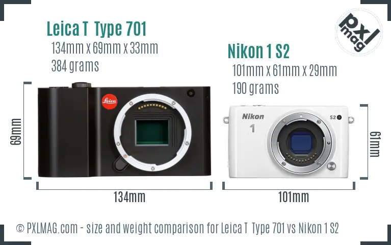Leica T  Type 701 vs Nikon 1 S2 size comparison