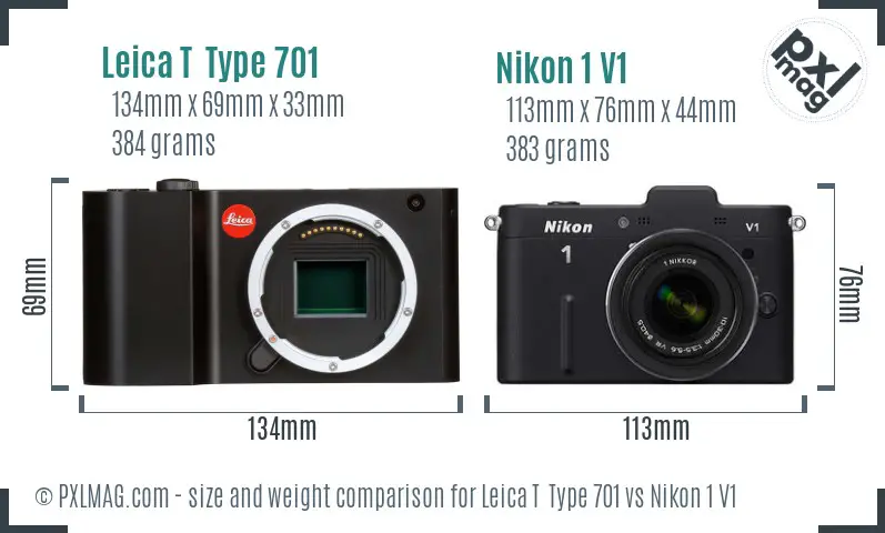 Leica T  Type 701 vs Nikon 1 V1 size comparison