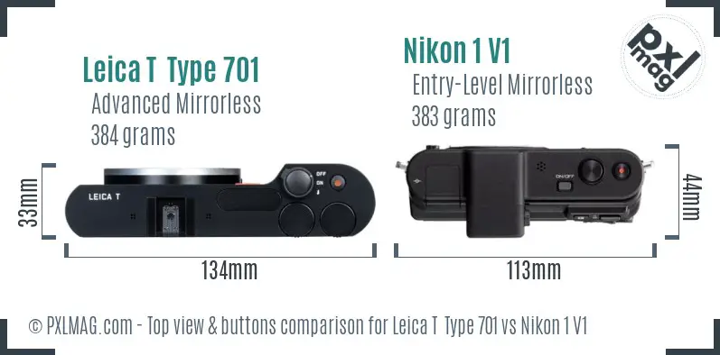 Leica T  Type 701 vs Nikon 1 V1 top view buttons comparison