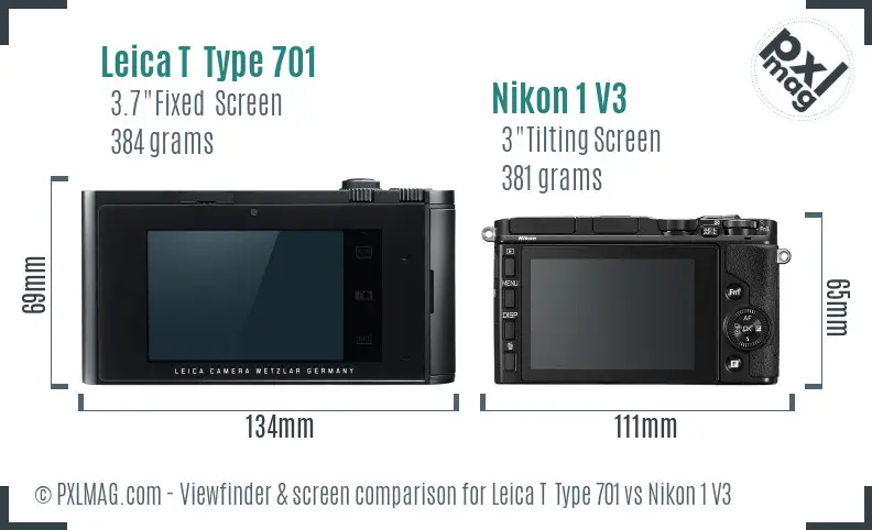 Leica T  Type 701 vs Nikon 1 V3 Screen and Viewfinder comparison