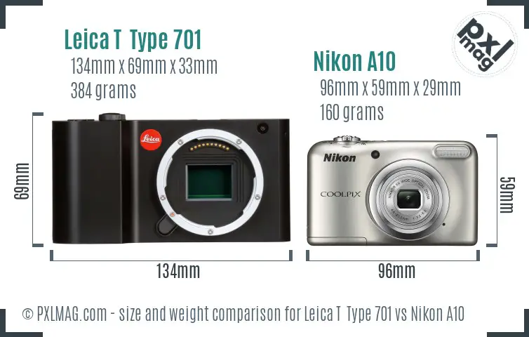 Leica T  Type 701 vs Nikon A10 size comparison