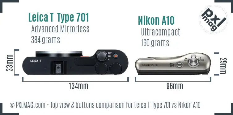 Leica T  Type 701 vs Nikon A10 top view buttons comparison