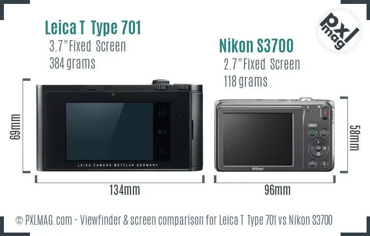 Leica T  Type 701 vs Nikon S3700 Screen and Viewfinder comparison