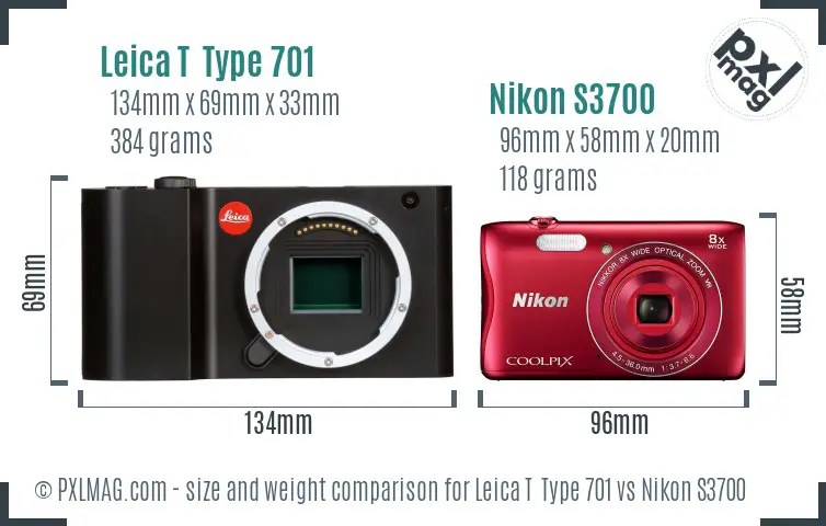 Leica T  Type 701 vs Nikon S3700 size comparison