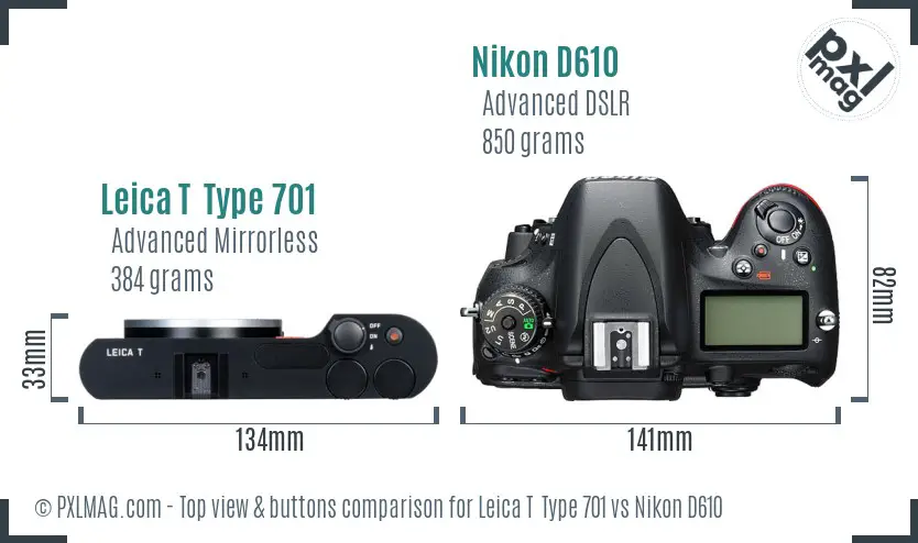 Leica T  Type 701 vs Nikon D610 top view buttons comparison