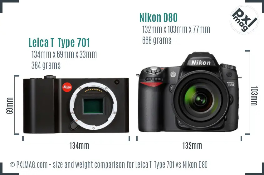Leica T  Type 701 vs Nikon D80 size comparison