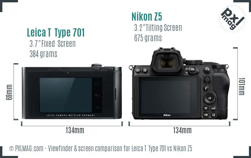 Leica T  Type 701 vs Nikon Z5 Screen and Viewfinder comparison