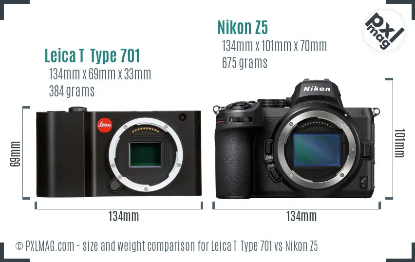 Leica T  Type 701 vs Nikon Z5 size comparison