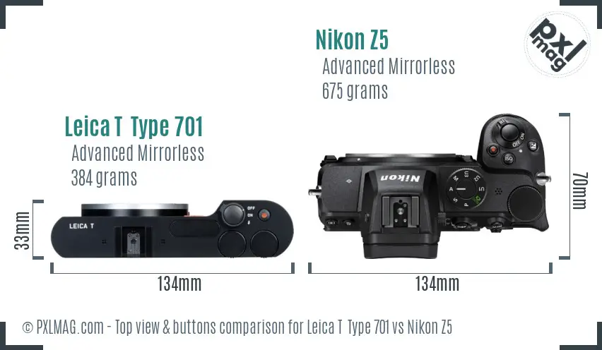 Leica T  Type 701 vs Nikon Z5 top view buttons comparison