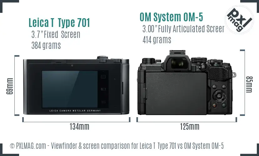 Leica T  Type 701 vs OM System OM-5 Screen and Viewfinder comparison