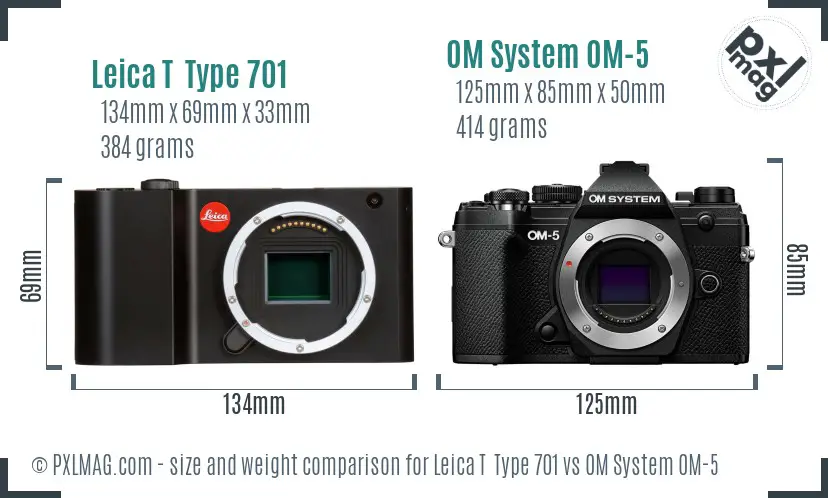 Leica T  Type 701 vs OM System OM-5 size comparison