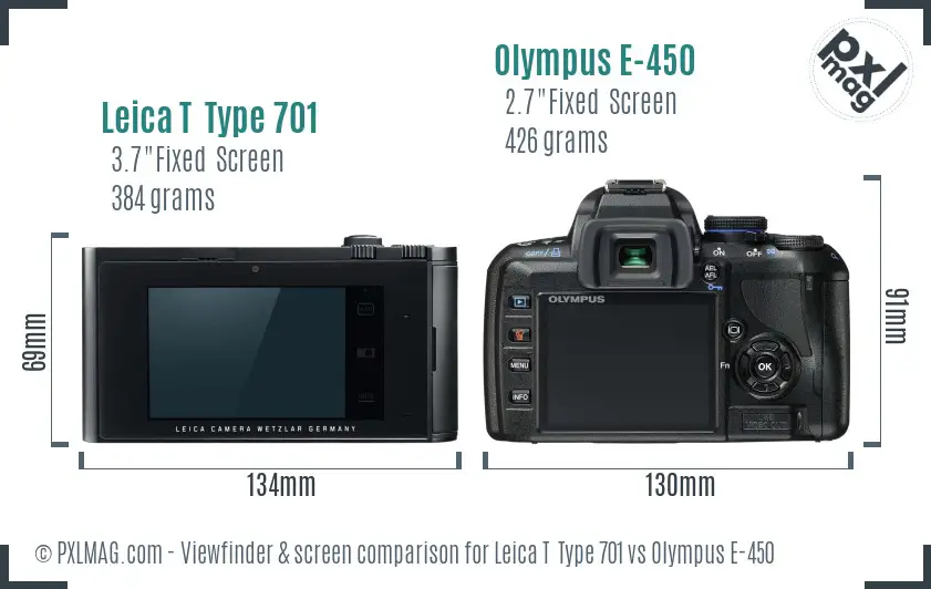 Leica T  Type 701 vs Olympus E-450 Screen and Viewfinder comparison