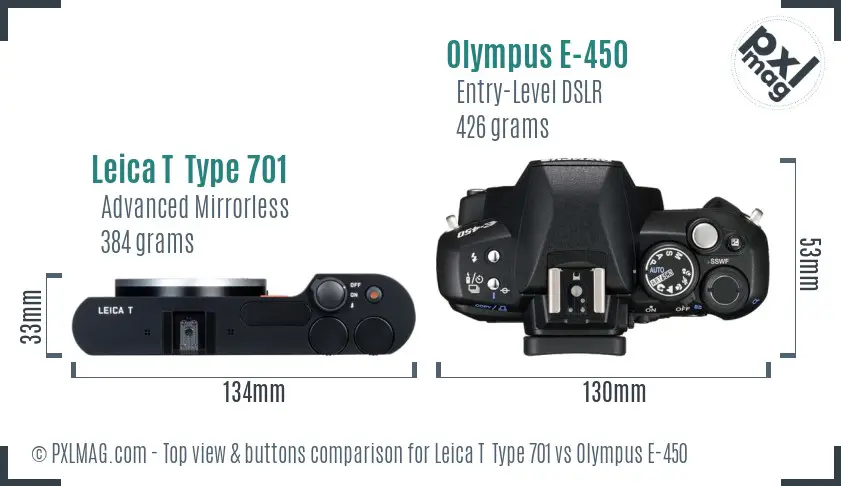 Leica T  Type 701 vs Olympus E-450 top view buttons comparison