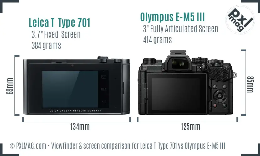 Leica T  Type 701 vs Olympus E-M5 III Screen and Viewfinder comparison