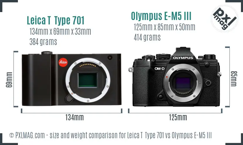 Leica T  Type 701 vs Olympus E-M5 III size comparison
