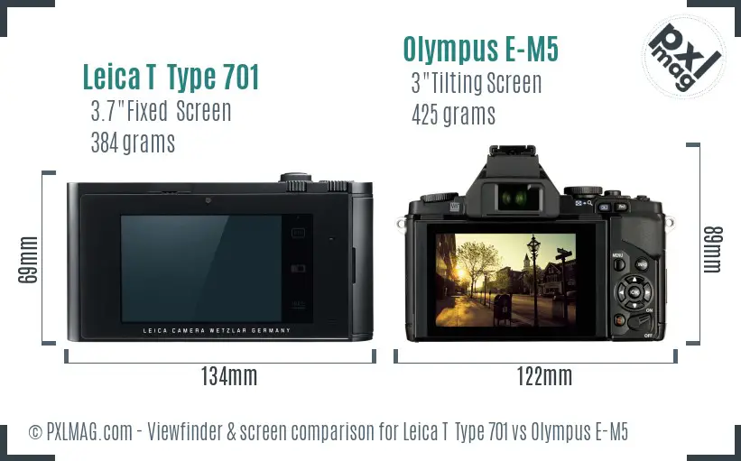 Leica T  Type 701 vs Olympus E-M5 Screen and Viewfinder comparison