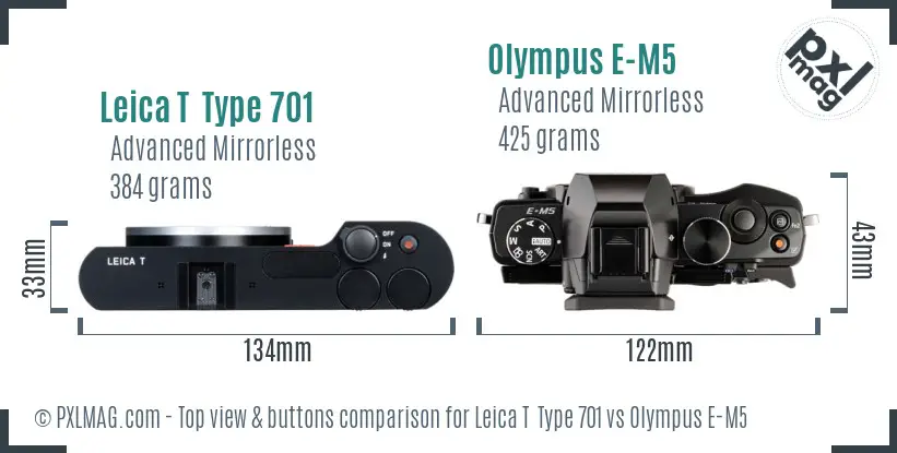 Leica T  Type 701 vs Olympus E-M5 top view buttons comparison