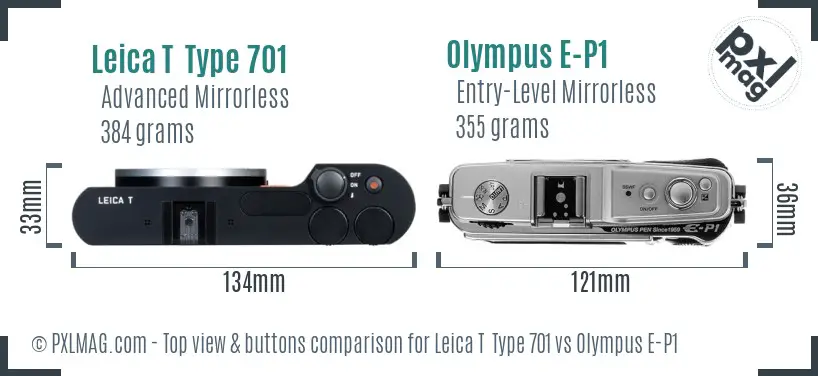 Leica T  Type 701 vs Olympus E-P1 top view buttons comparison