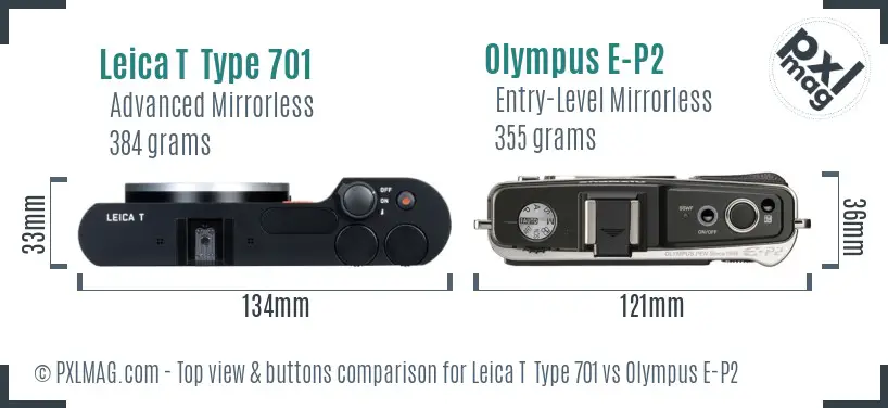 Leica T  Type 701 vs Olympus E-P2 top view buttons comparison