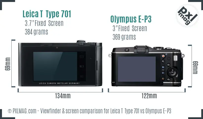 Leica T  Type 701 vs Olympus E-P3 Screen and Viewfinder comparison