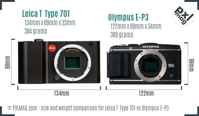 Leica T  Type 701 vs Olympus E-P3 size comparison