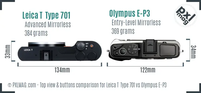 Leica T  Type 701 vs Olympus E-P3 top view buttons comparison