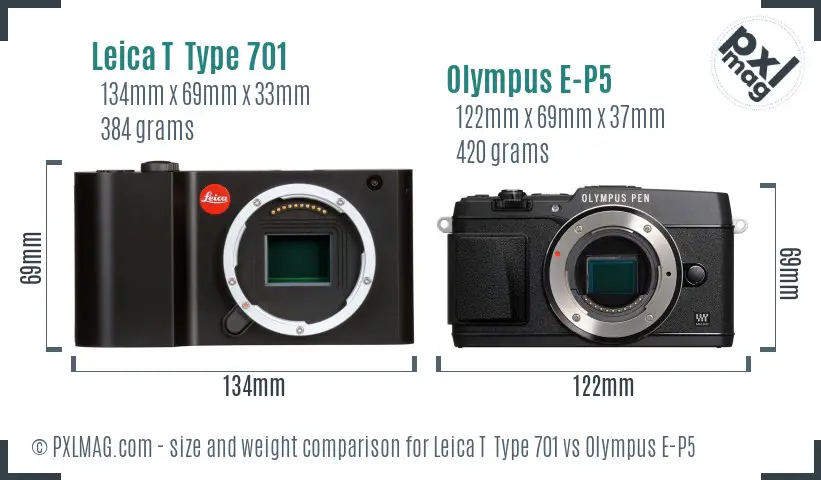Leica T  Type 701 vs Olympus E-P5 size comparison