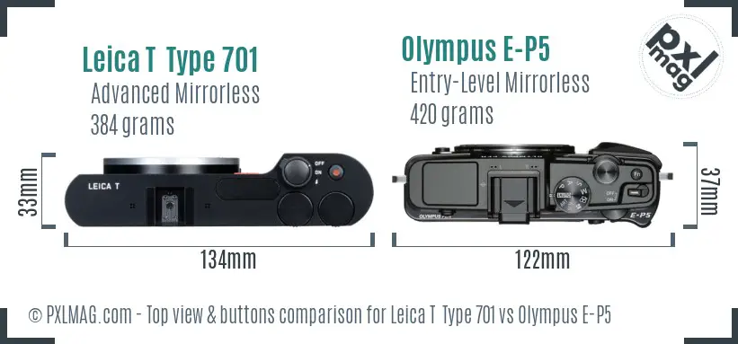 Leica T  Type 701 vs Olympus E-P5 top view buttons comparison