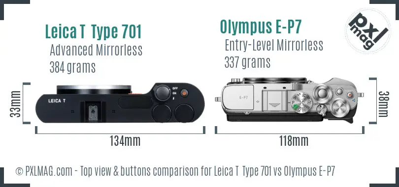 Leica T  Type 701 vs Olympus E-P7 top view buttons comparison