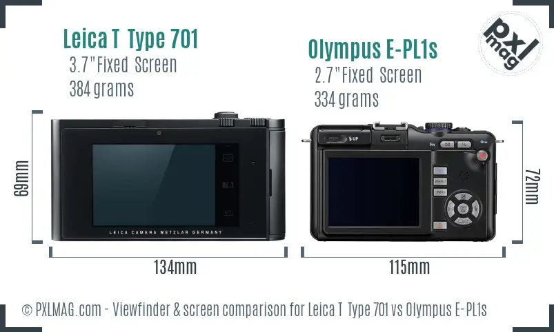 Leica T  Type 701 vs Olympus E-PL1s Screen and Viewfinder comparison