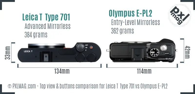 Leica T  Type 701 vs Olympus E-PL2 top view buttons comparison