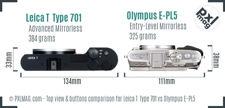 Leica T  Type 701 vs Olympus E-PL5 top view buttons comparison