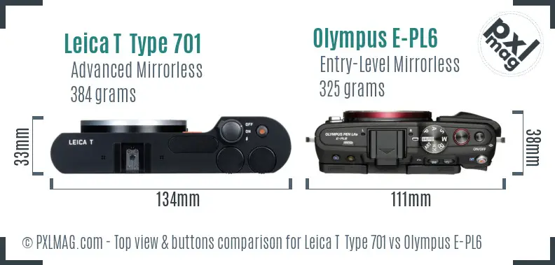 Leica T  Type 701 vs Olympus E-PL6 top view buttons comparison