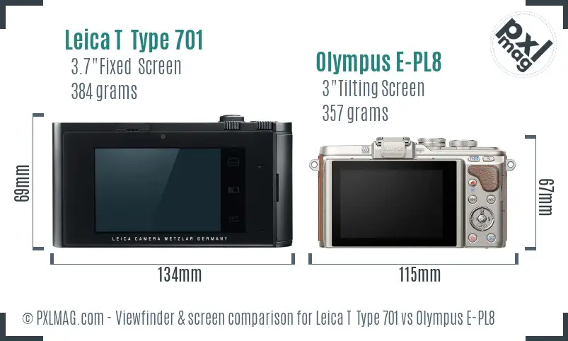 Leica T  Type 701 vs Olympus E-PL8 Screen and Viewfinder comparison