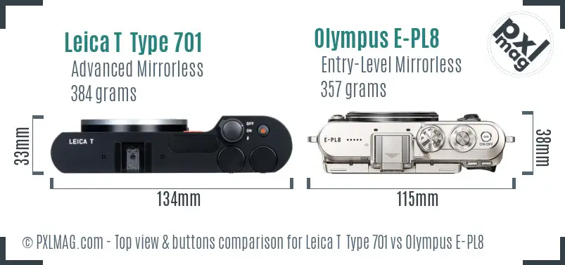 Leica T  Type 701 vs Olympus E-PL8 top view buttons comparison