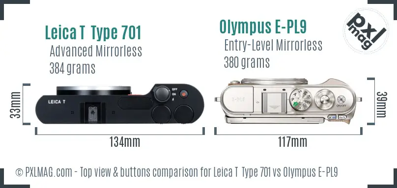 Leica T  Type 701 vs Olympus E-PL9 top view buttons comparison