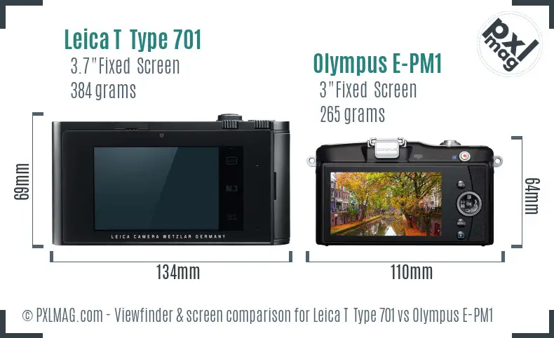 Leica T  Type 701 vs Olympus E-PM1 Screen and Viewfinder comparison