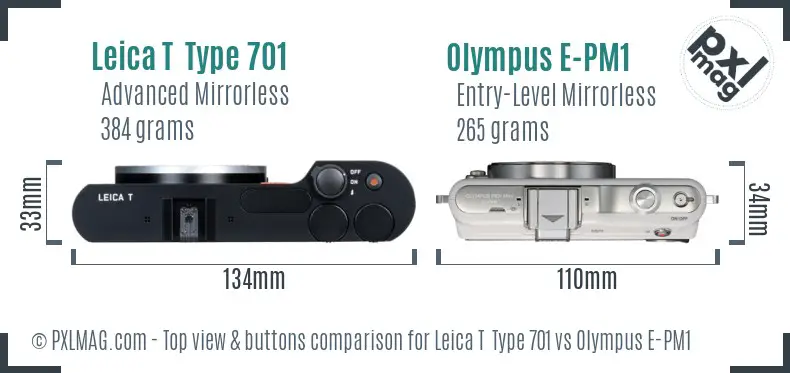 Leica T  Type 701 vs Olympus E-PM1 top view buttons comparison