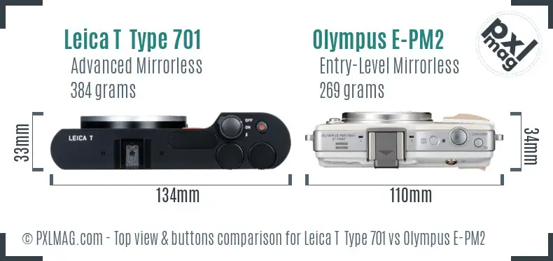 Leica T  Type 701 vs Olympus E-PM2 top view buttons comparison