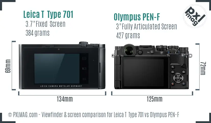 Leica T  Type 701 vs Olympus PEN-F Screen and Viewfinder comparison